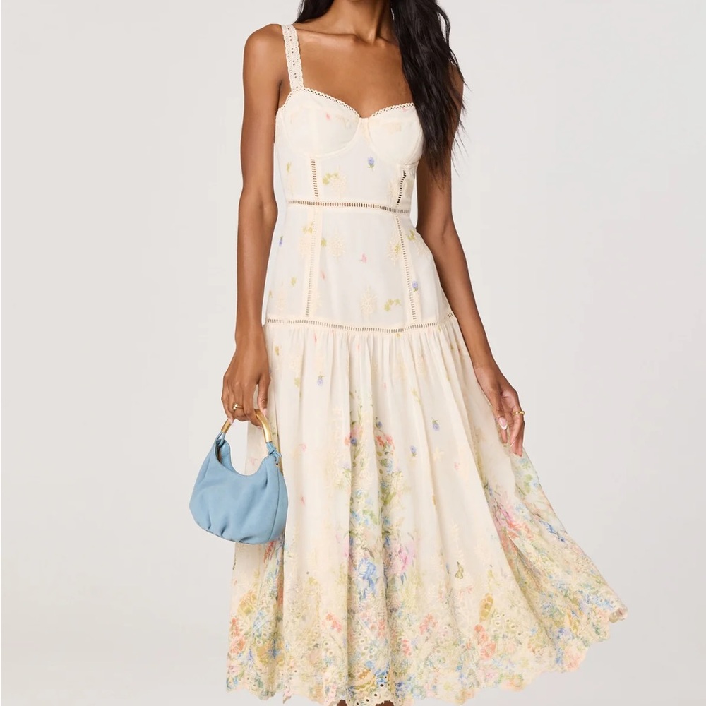 🌸 Cream Astr Floral Midi Dress 🌼 Lightweight Spring Sundress |Size Small |